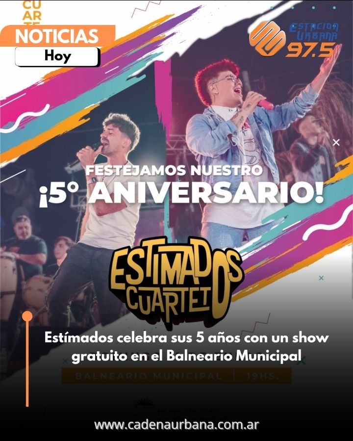 Estímados celebra sus 5 años con un show gratuito en el Balneario Municipal