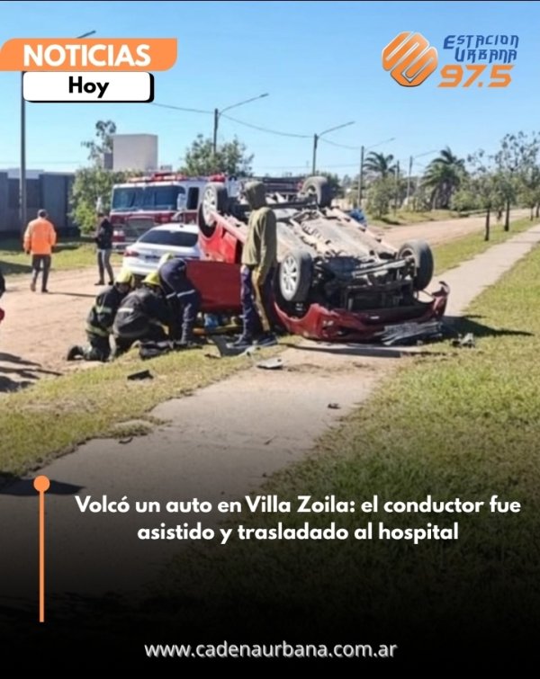 Volc&oacute; un auto en Villa Zoila: el conductor fue asistido y trasladado al hospital