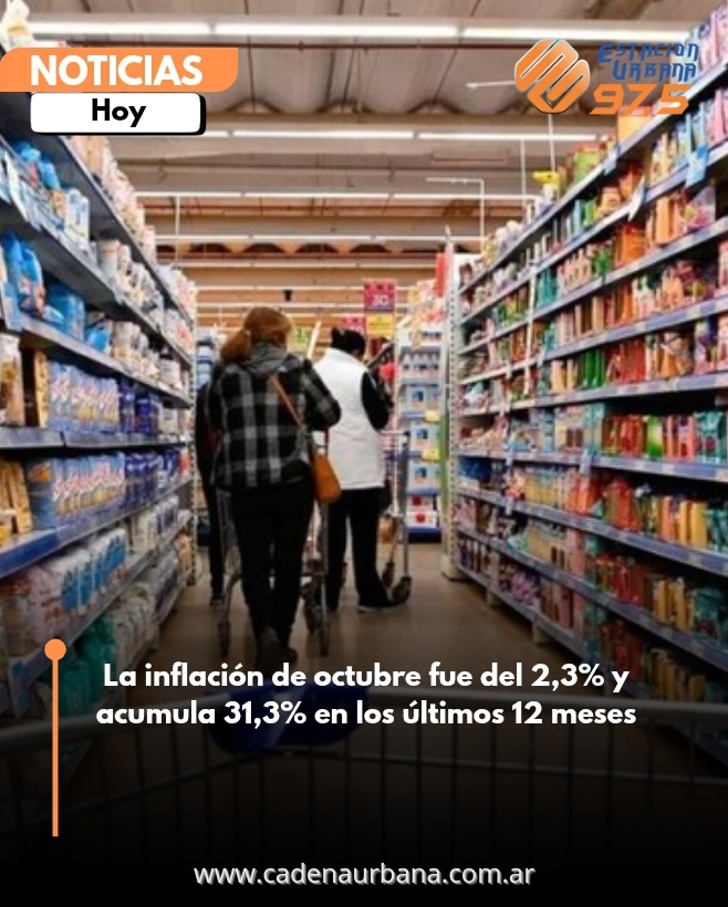 La inflación de octubre fue del 2,3% y acumula 31,3% en los últimos 12 meses
