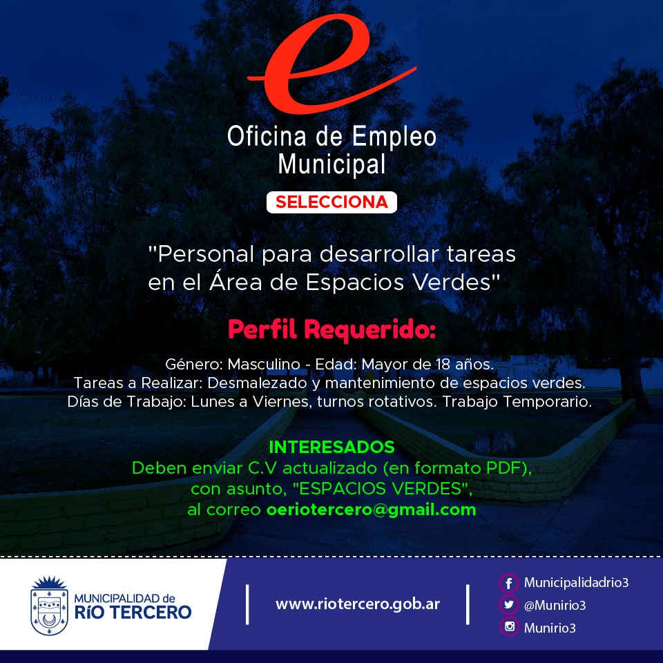 SE SELECCIONA PERSONAL PARA TAREAS DE ESPACIOS VERDES
