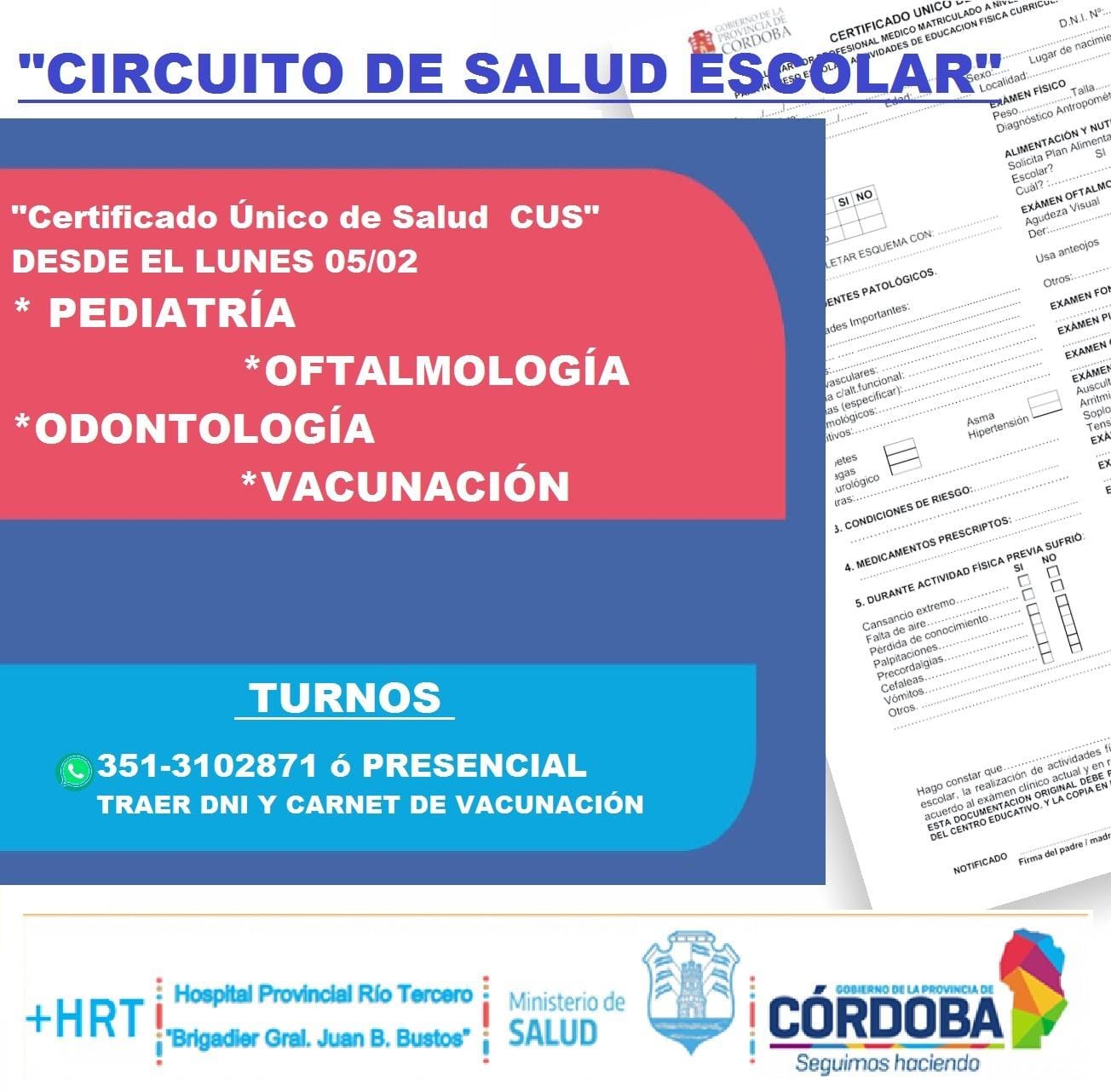 HOSPITAL PROVINCIAL: PRIMERA SEMANA DE FEBRERO COMIENZA EL CIRCUITO DE SALUD ESCOLAR