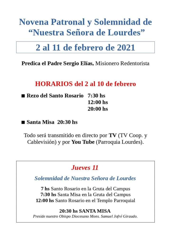 Comienza hoy la Novena Patronal de Nuestra Se&ntilde;ora de Lourdes