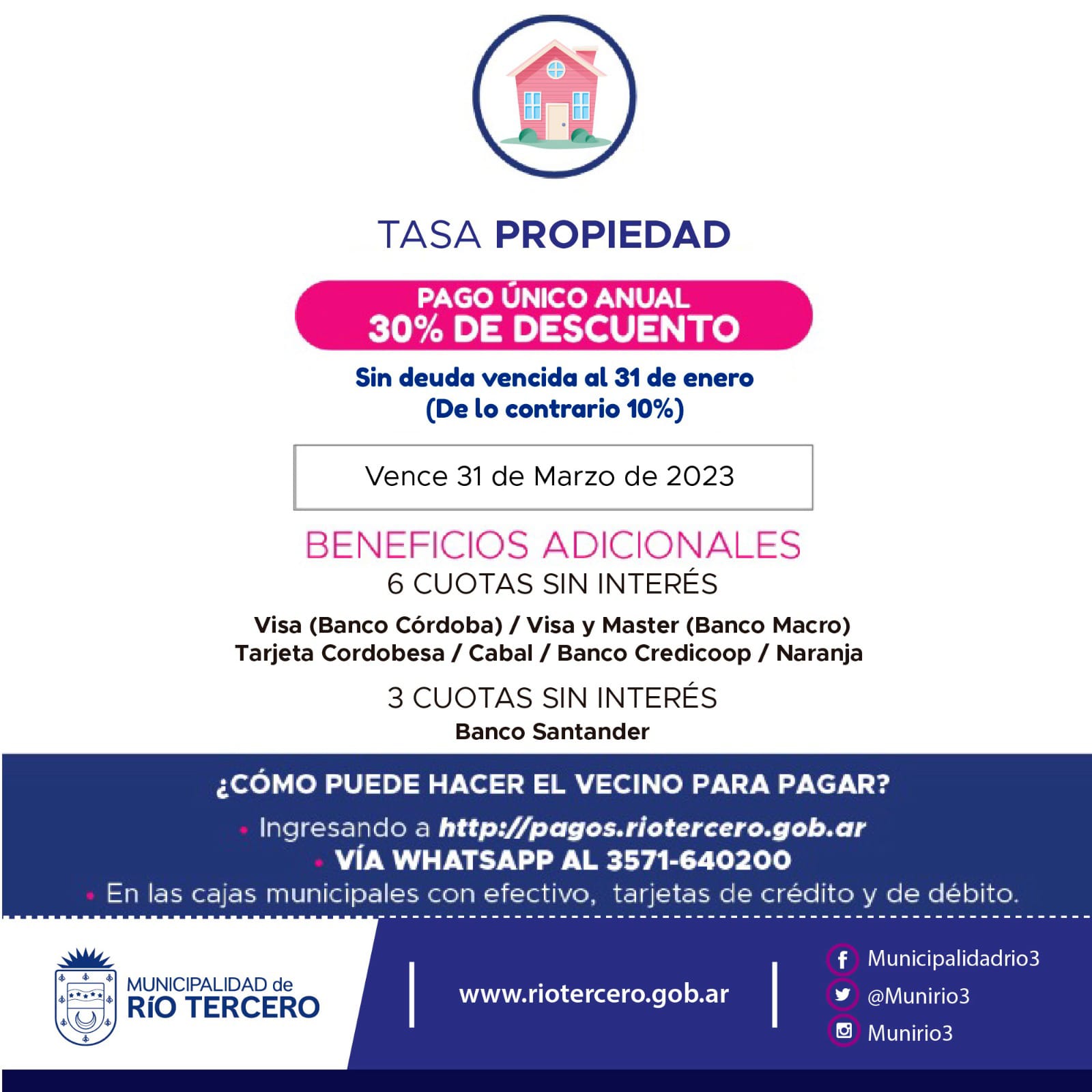EL 17 DE MARZO VENCEN PROPIEDAD Y AUTOMOTOR. QUIENES NO TENGAN DEUDA TENDR&Aacute;N UN 30 % DE DESCUENTO