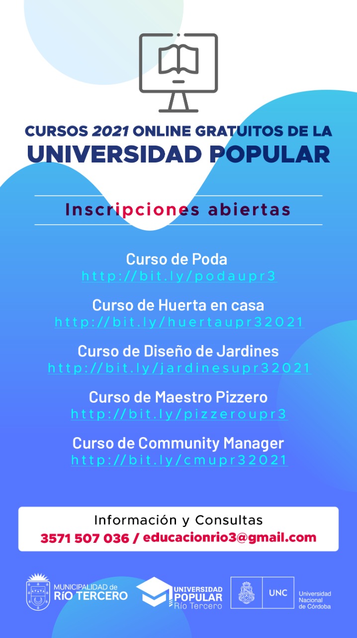 La Universidad Popular R&iacute;o Tercero te ofrece diferentes cursos para este 2021.