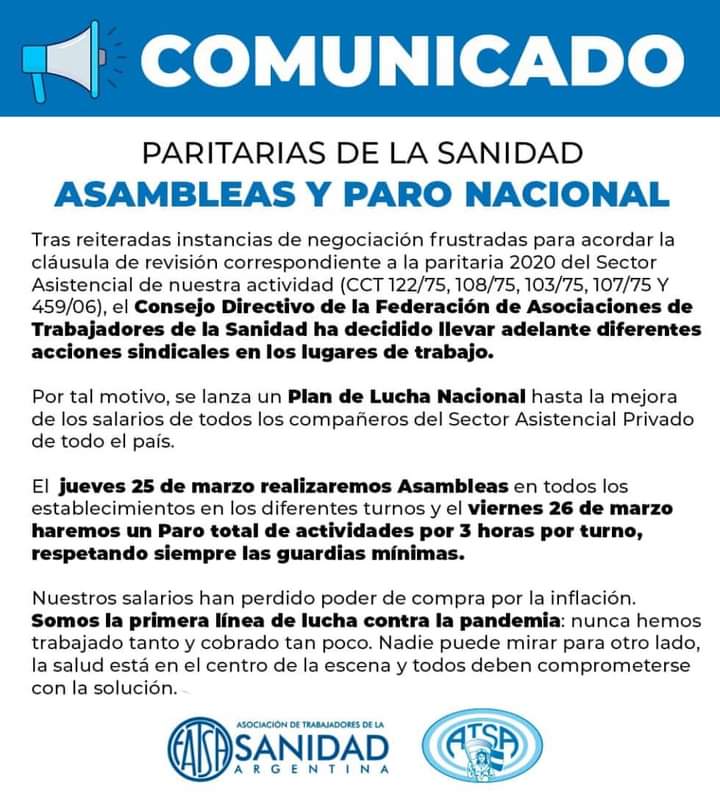 HOY ASAMBLEA MA&Ntilde;ANA PROBABLE PARO GENERAL DE ATSA