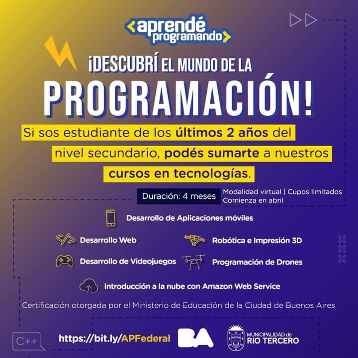 HASTA EL 25 DE MARZO HABR&Aacute; INSCRIPCIONES PARA EL CURSO *APRENDE PROGRAMANDO FEDERAL*