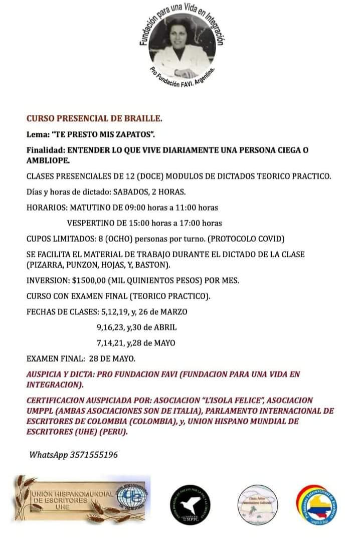 COMIENZA EL S&Aacute;BADO EL CURSO DE BRAILE *TE PRESTO MIS ZAPATOS*