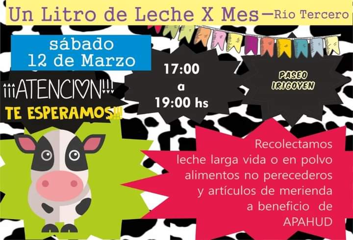 UN LITRO DE LECHE POR MES A BENEFICIO DE APAHUD