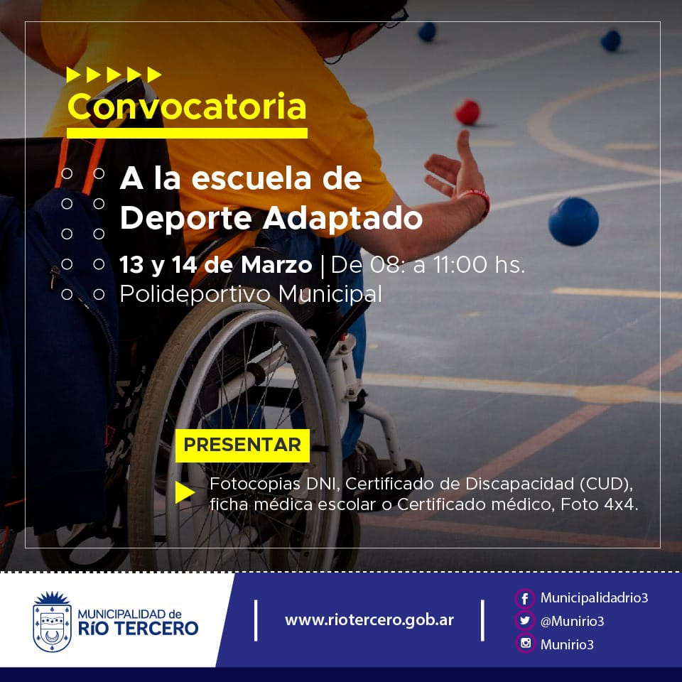 LUNES Y MARTES SE REALIZAR&Aacute;N LAS INSCRIPCIONES PARA LA ESCUELA DE DEPORTE ADAPTADO