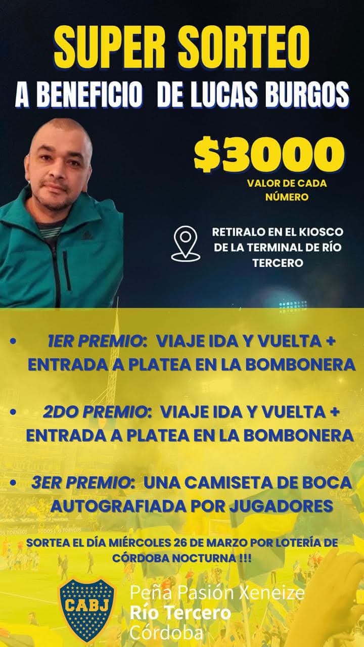 Rifa solidaria para ayudar a Lucas Burgos: Un gesto de solidaridad de la peña oficial de boca Río Tercero