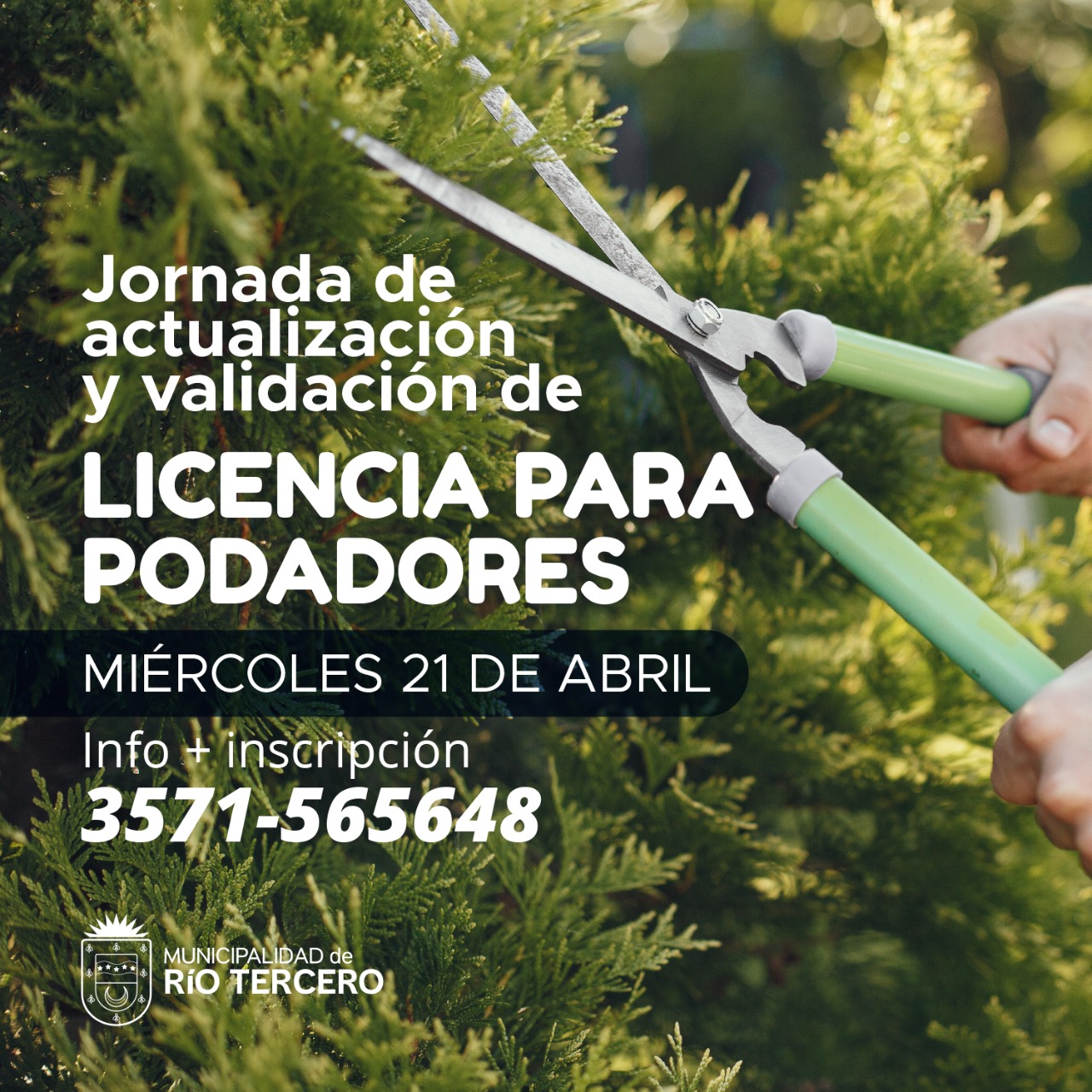 EL PR&Oacute;XIMO 21 DE ABRIL SE REALIZAR&Aacute; UNA JORNADA DE ACTUALIZACION Y VALIDACION DE LICENCIA PARA PODADORES