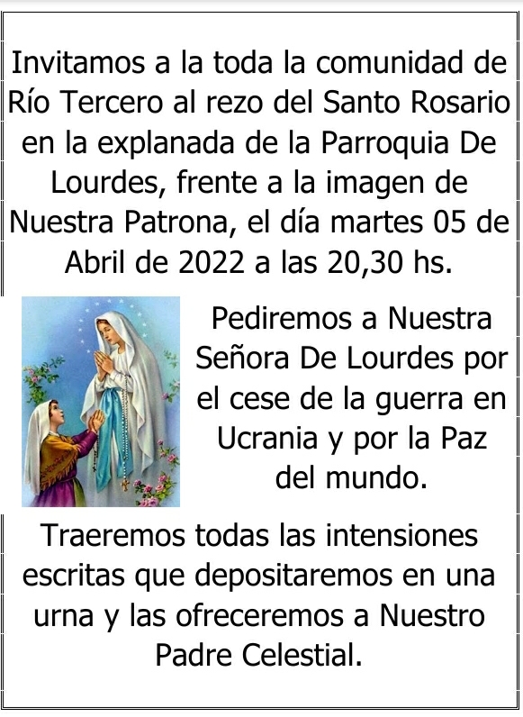 PEDIR&Aacute;N POR LA PAZ DEL MUNDO Y EL FIN DE LA GUERRA EN UCRANIA