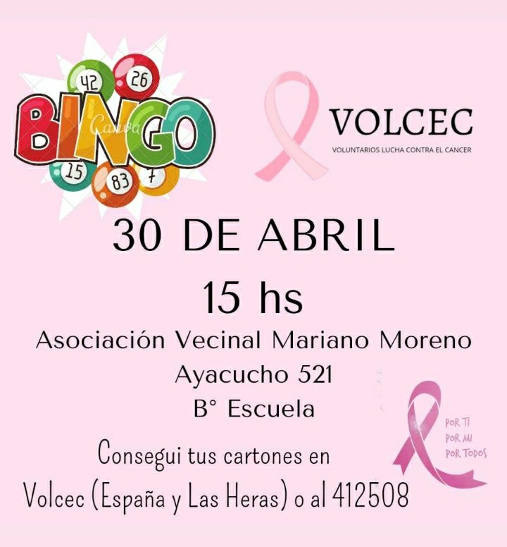 VOLCEC ORGANIZA UN BINGO PARA EL 30 DE ABRIL
