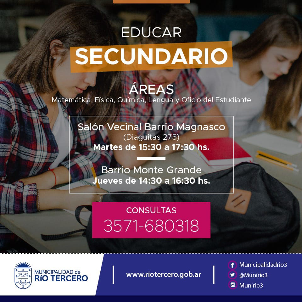 EL PROGRAMA EDUCAR SECUNDARIA FUNCIONAR&Aacute; EN LOS BARRIOS MONTE GRANDE Y MAGNASCO