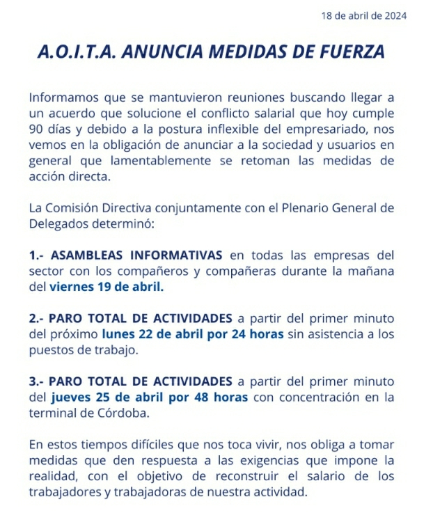 Alicia Castellano: la terminal de Córdoba ayer fue un verdadero caos por asambleas en AOITA