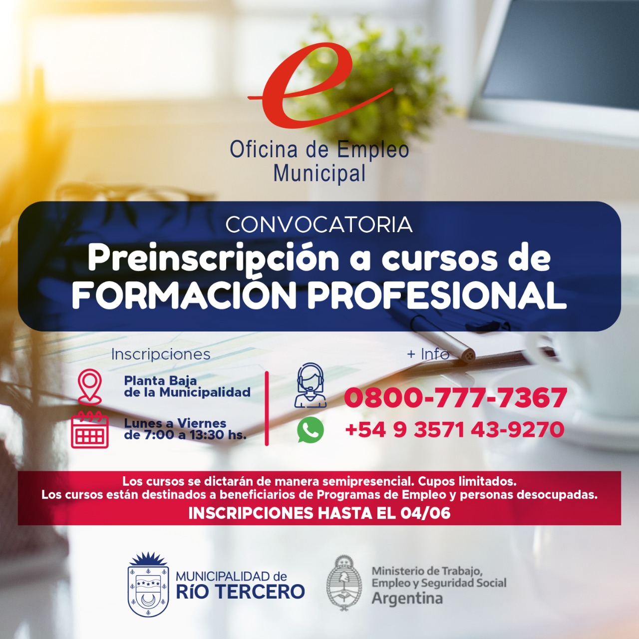 LA MUNICIPALIDAD A TRAV&Eacute;S DE LA OFICINA DE EMPLEO CONVOCA A LA  INSCRIPCI&Oacute;N DE CURSOS PARA FORMACI&Oacute;N PROFESIONAL 