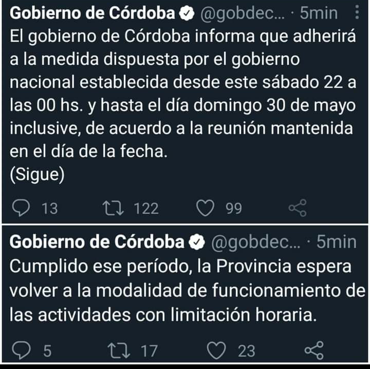 C&Oacute;RDOBA SE ADHIERE A LAS MEDIDAS DEL GOBIERNO NACIONAL