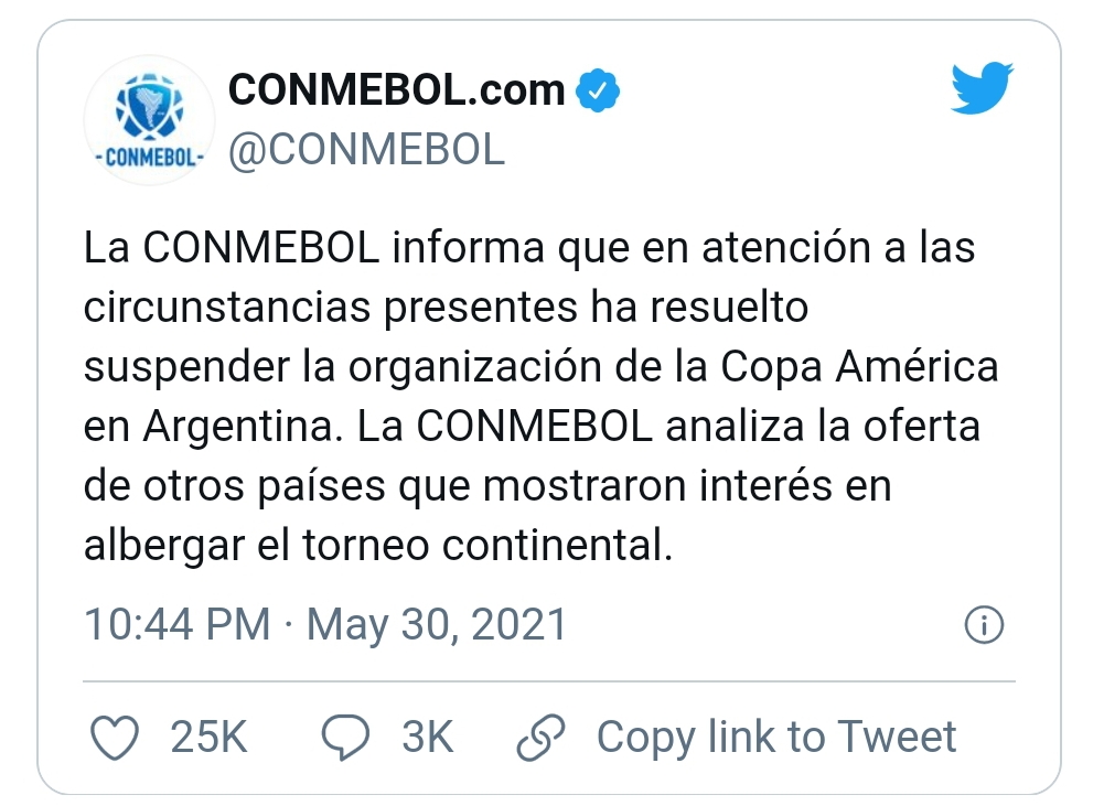 La Conmebol suspendi&oacute; la Copa Am&eacute;rica en Argentina