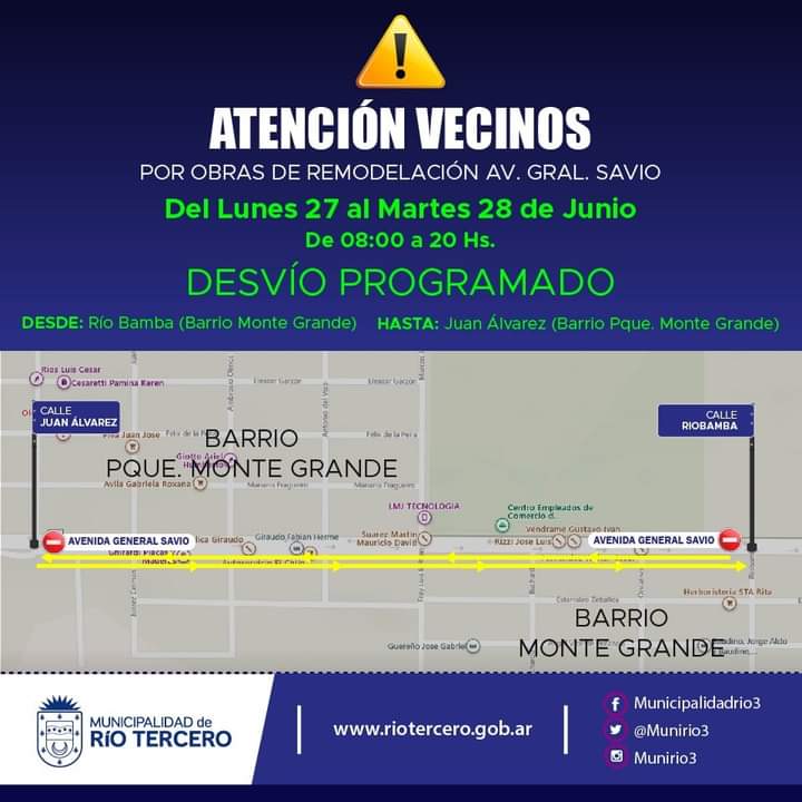 DESV&Iacute;O PROGRAMADO POR OBRA DE REMODELACI&Oacute;N DE LA AVENIDA SAVIO