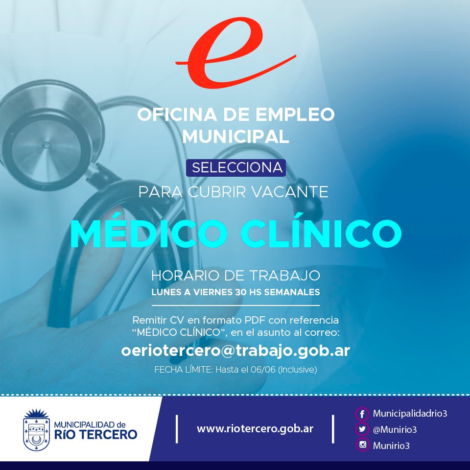 LA OFICINA DE EMPLEO MUNICIPAL SELECCIONA VACANTE EN MEDICINA CLINICA