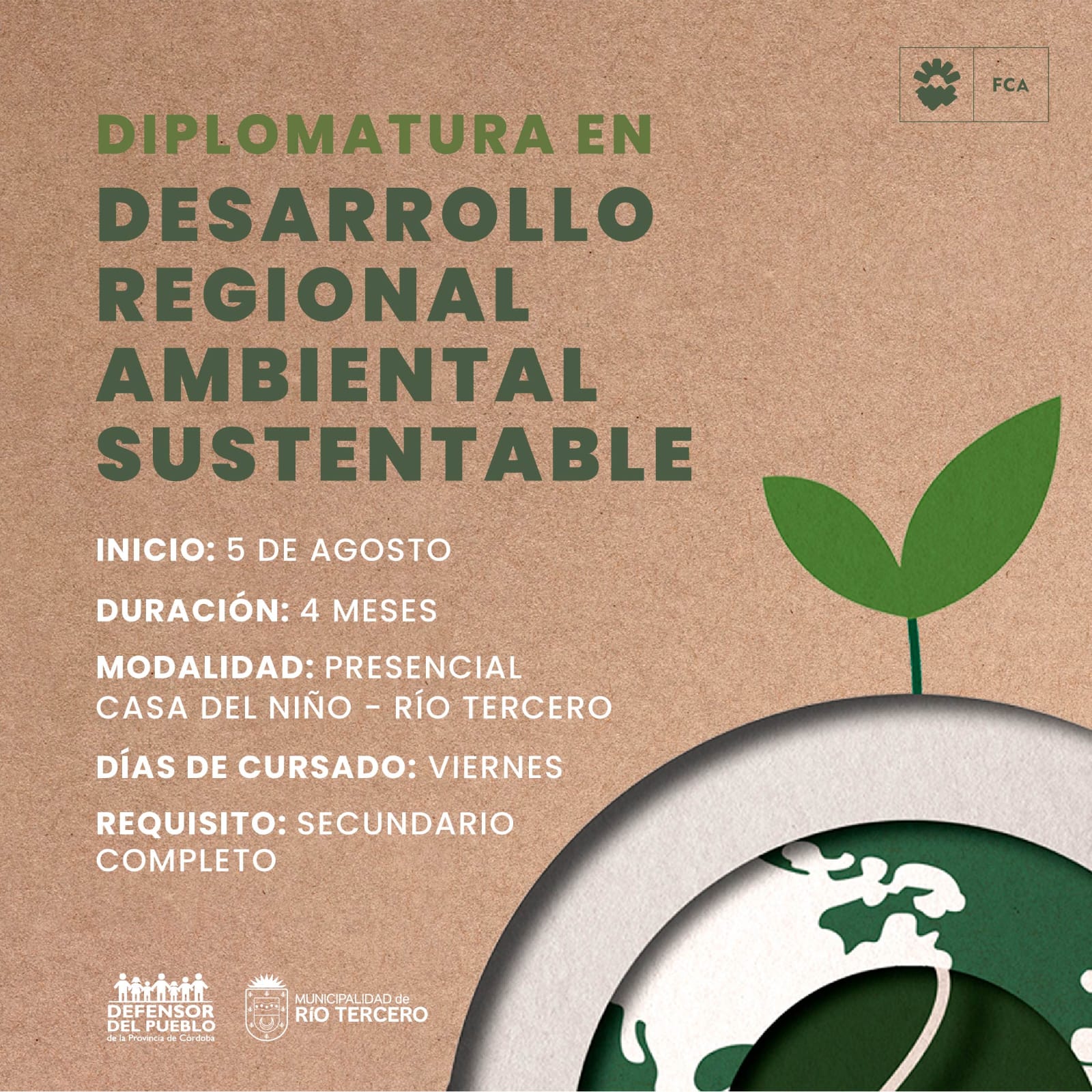 INSCRIPCIONES PARA DIPLOMATURA EN DESARROLLO REGIONAL SUSTENTABLE