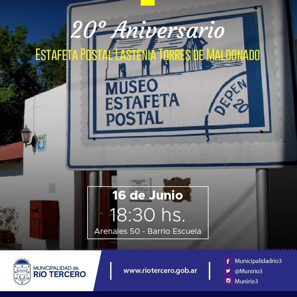 EL MUNICIPIO INVITA A CELEBRAR EL 20&ordm; ANIVERSARIO DE LA ESTAFETA POSTAL LASTENIA TORRES DE MALDONADO