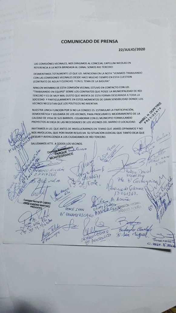 Jorge Mart&iacute;nez (Presidente de la Comisi&oacute;n de Barrio Cabero): se hizo un comunicado y se firmo porque no est&aacute;bamos de acuerdo con lo que el Concejal Capellini dec&iacute;a&rdquo;