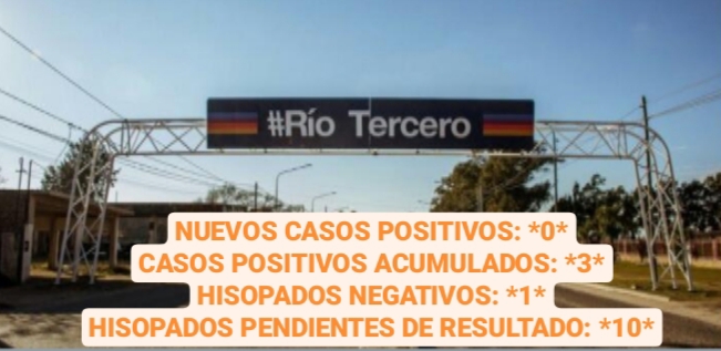 CORONAVIRUS: R&Iacute;O TERCERO NO SE REGISTRARON NUEVOS CASOS Y 10 PERSONAS CON POSIBLE CONTAGIO 