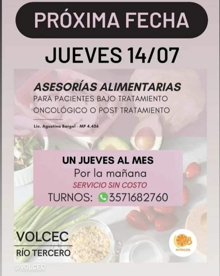VOLCEC REALIZA ASESOR&Iacute;AS ALIMENTARIAS GRATUITAS PARA PACIENTES ONCOL&Oacute;GICOS 