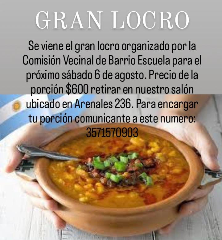 BARRIO ESCUELA: GRAN LOCRO PARA RECAUDAR FONDOS Y FESTEJAR EL DIA DEL NI&Ntilde;O