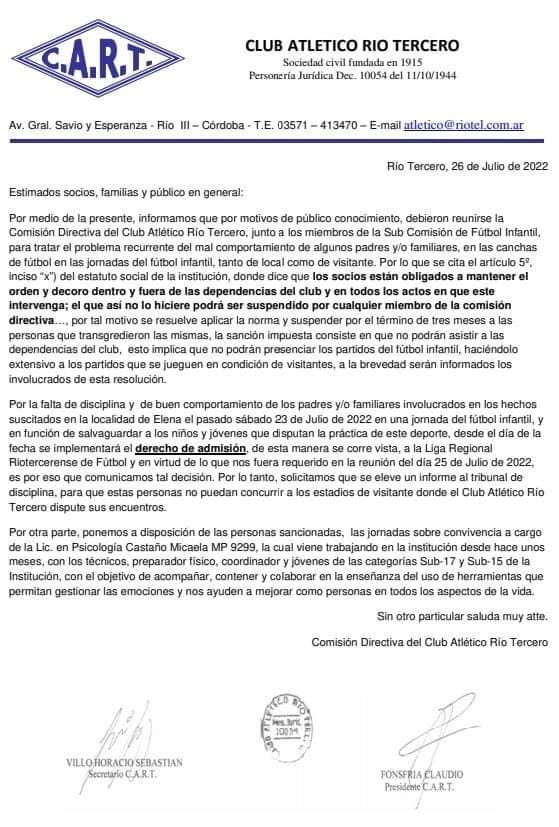 ATL&Eacute;TICO APLICAR&Aacute; EL DERECHO DE ADMISI&Oacute;N EN LOS PARTIDOS DEL F&Uacute;TBOL INFANTIL