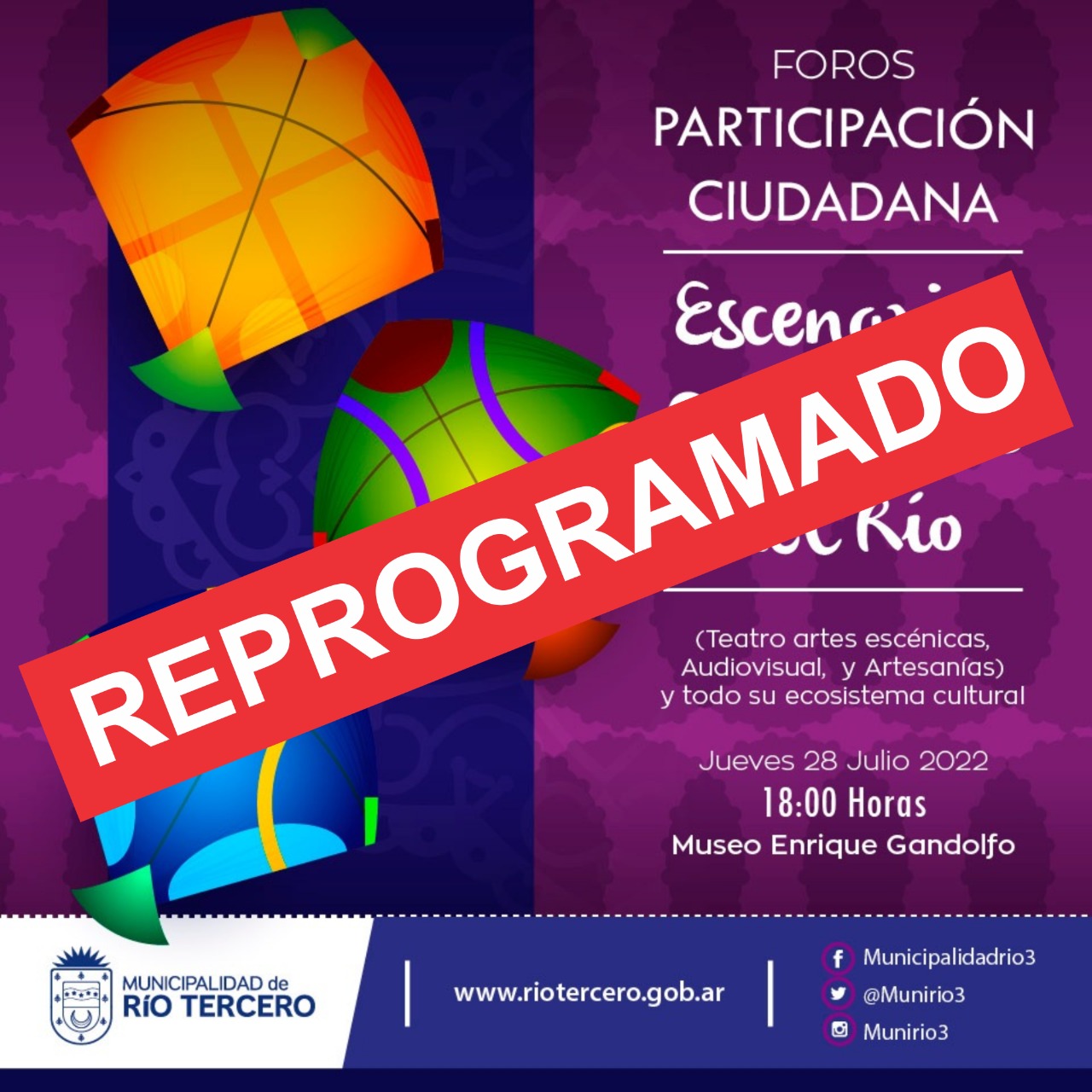 POR DUELO SE REPROGRAMA LA ACTIVIDAD DE LOS ENCUENTROS CULTURALES DEL R&Iacute;O