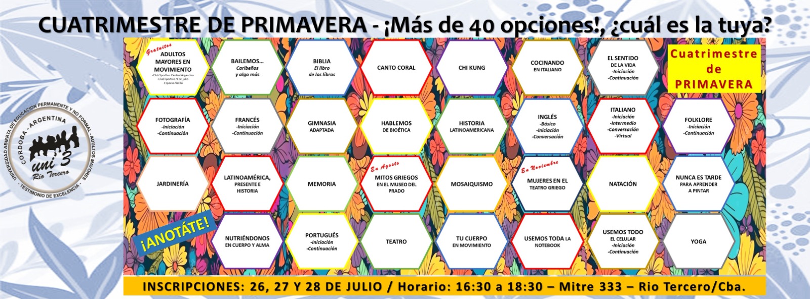 DESDE HOY Y HASTA EL VIERNES HABR&Aacute; INSCRIPCIONES EN LA UNI 3 PARA MAS DE 40 TALLERES