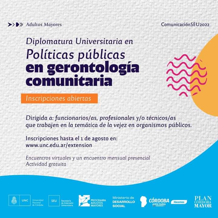 LA PROVINCIA DICTAR&Aacute; UNA DIPLOMATURA EN GERONTOLOG&Iacute;A COMUNITARIA Y POL&Iacute;TICAS P&Uacute;BLICA EN LA VEJEZ