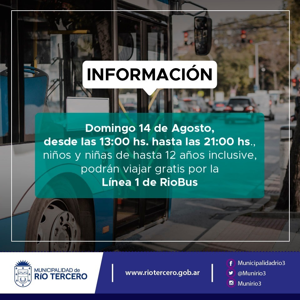HOY NI&Ntilde;O DE HASTA 12 A&Ntilde;OS PODR&Aacute;N VIAJAR GRATIS POR LA L&Iacute;NEA 1 DE R&Iacute;O BUS
