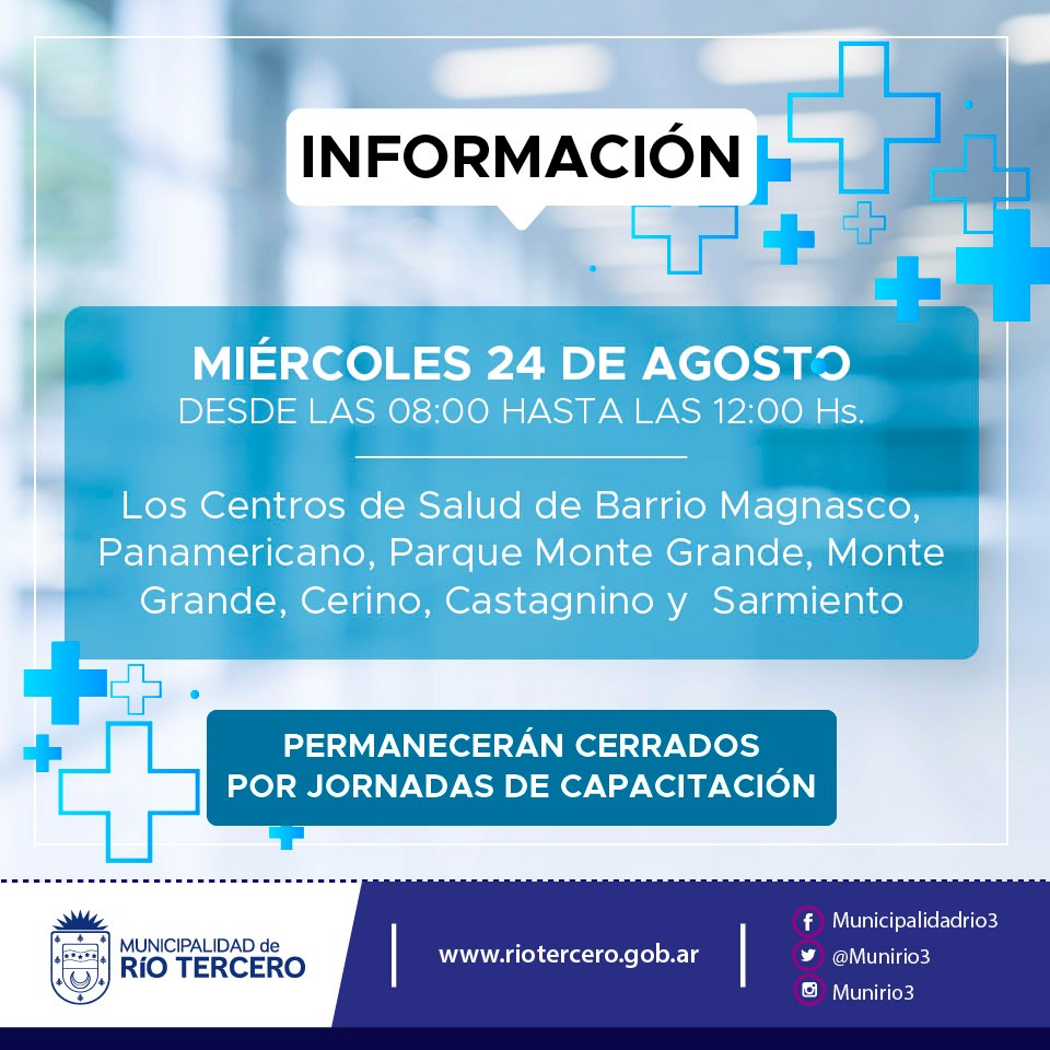 EL MI&Eacute;RCOLES 24 VARIOS CENTRO DE SALUD ESTAR&Aacute;N CERRADOS POR JORNADA DE CAPACITACI&Oacute;N 