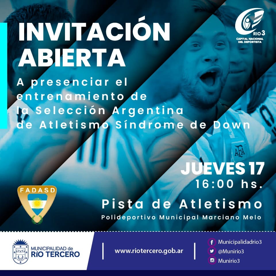 EL MUNICIPIO INVITA A VER EL ENTRENAMIENTO DE LA SELECCI&Oacute;N ARGENTINA DE ATLETISMO DE PERSONAS CON S&Iacute;NDROME DE DOWN