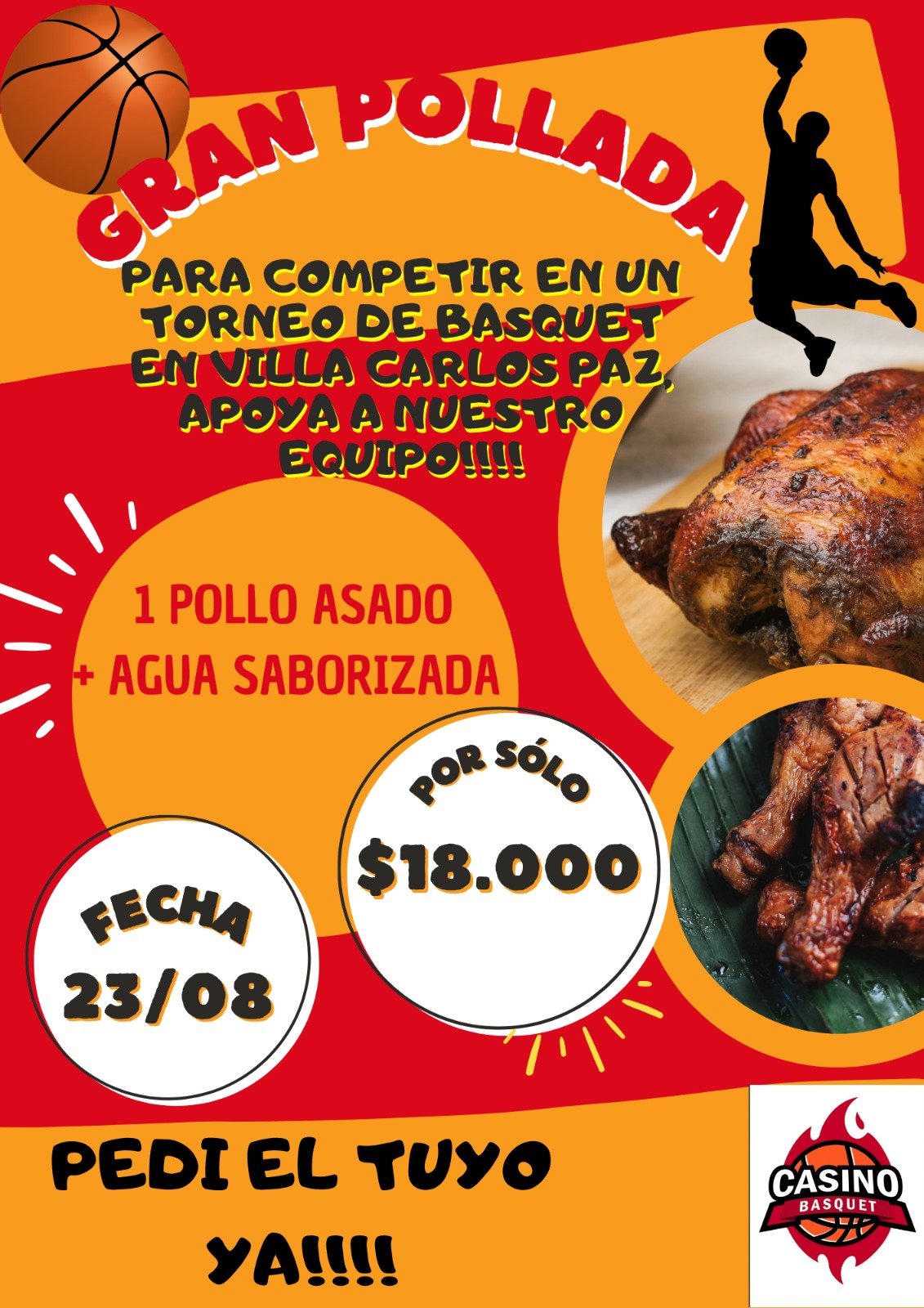 Pollada solidaria para que los chicos de Casino Básquet viajen al torneo de Carlos Paz