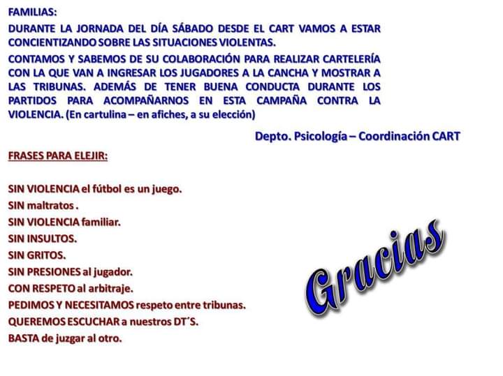 CLUB ATL&Eacute;TICO R&Iacute;O TERCERO TRABAJA LA TEMATICA DE LA VIOLENCIA