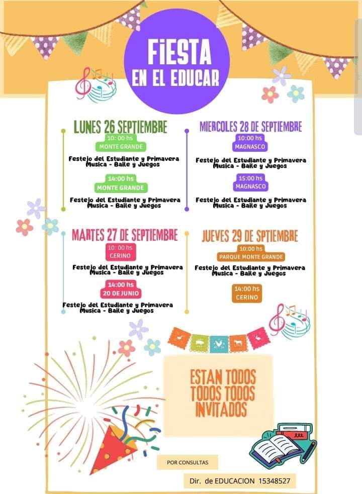 EL EDUCAR FESTEJAR&Aacute; LA PRIMAVERA Y EL D&Iacute;A DEL ESTUDIANTE CON UN ESCENARIO DE TALENTOS