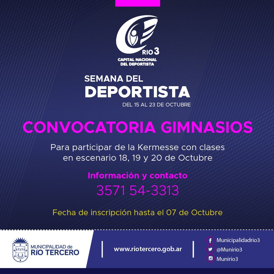 FIESTA CAPITAL NACIONAL DEL DEPORTISTA: CONVOCATORIA A GIMNASIOS
