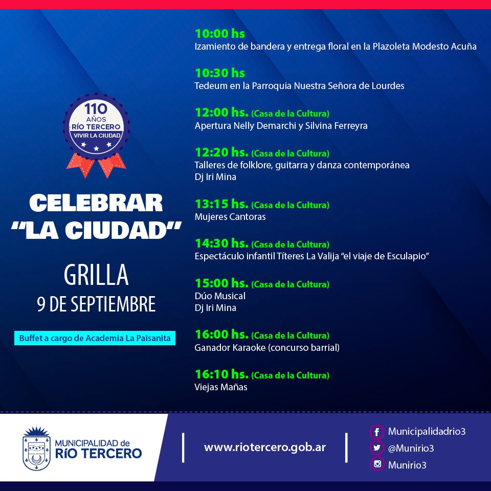 EL MUNICIPIO INVITA A PARTICIPAR DE LAS ACTIVIDADES POR EL ANIVERSARIO DE LA CIUDAD