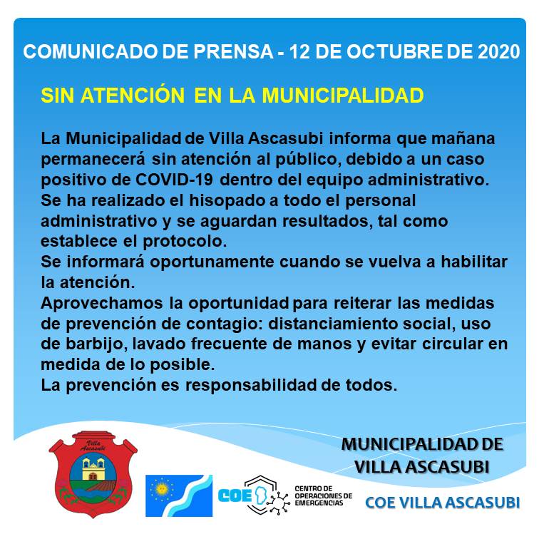 CORONAVIRUS: R&Iacute;O TERCERO SE REGISTRARON 45 CASOS POSITIVOS ,HUBO 2 FALLECIDOS 