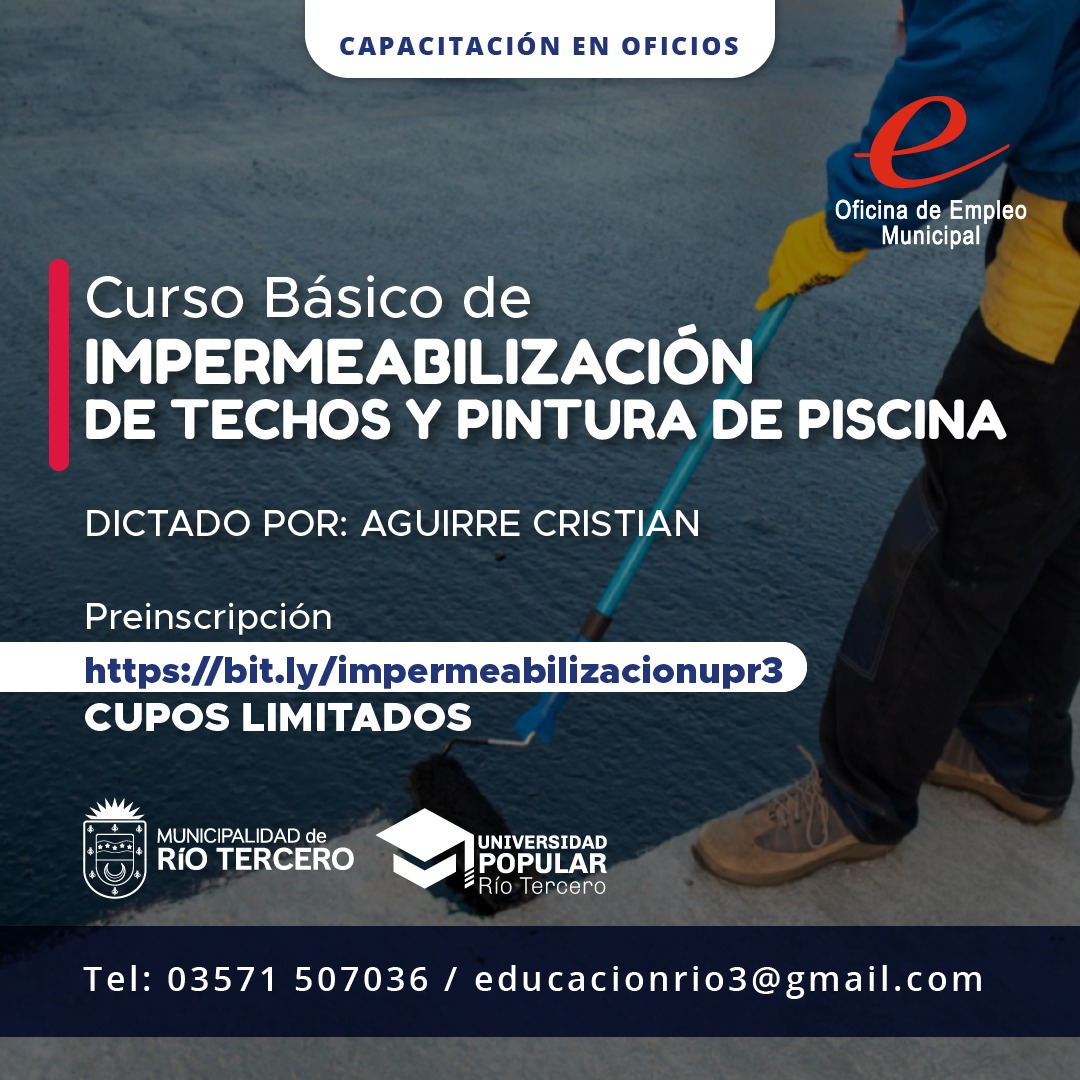 CURSOS DE OFICIOS &ndash; UNIVERSIDAD POPULAR Y OFICINA DE EMPLEO: IMPERMEABILIZACION DE TECHOS Y PINTURA DE PISCINAS 