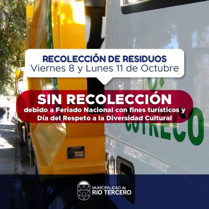 VIERNES 8 Y LUNES 11 NO HABR&Aacute; RECOLECCI&Oacute;N DE RESIDUOS 
