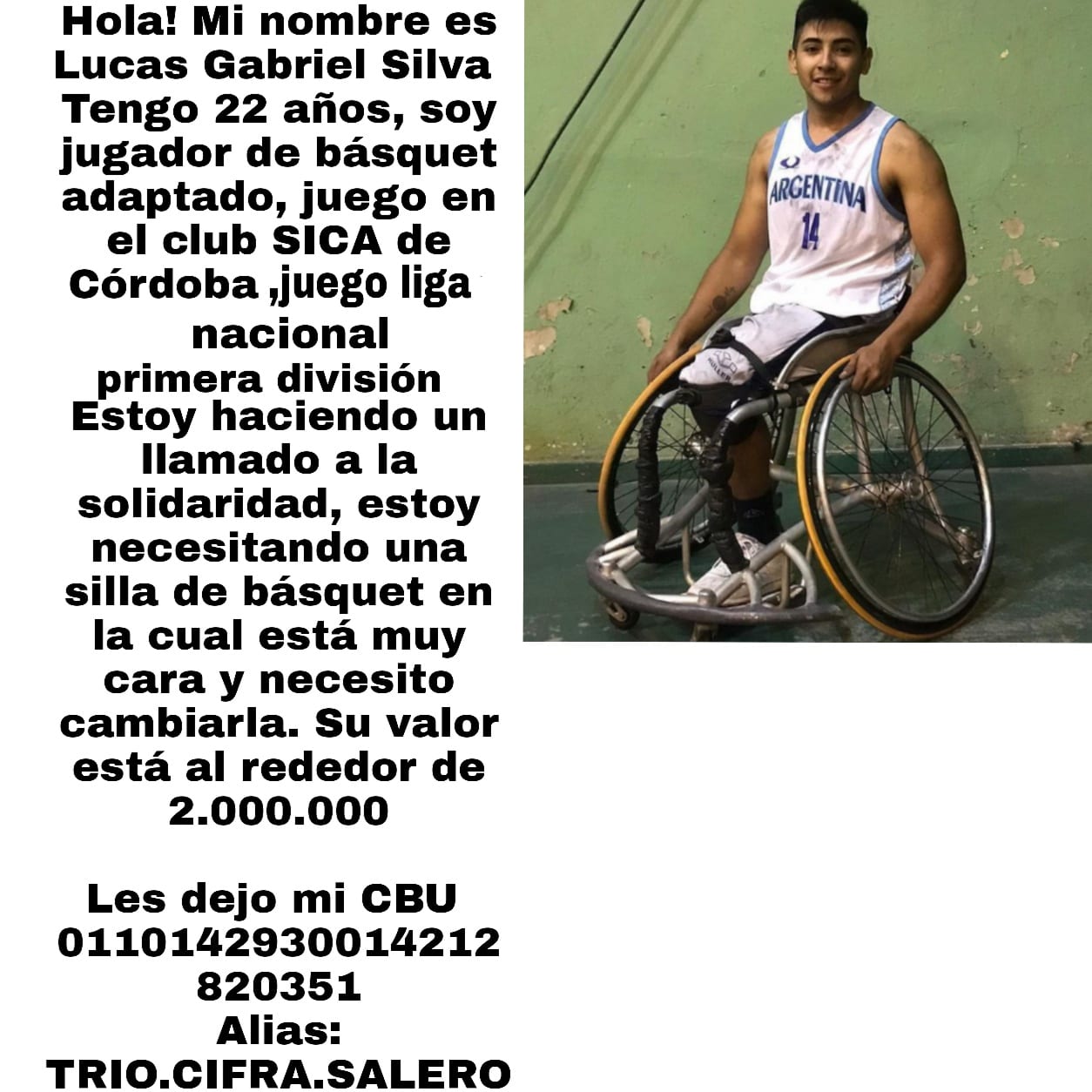 NOTICIAS + IVA: LUCAS SILVA NECESITA UNA SILLA DE RUEDAS PARA JUGAR AL B&Aacute;SQUET 