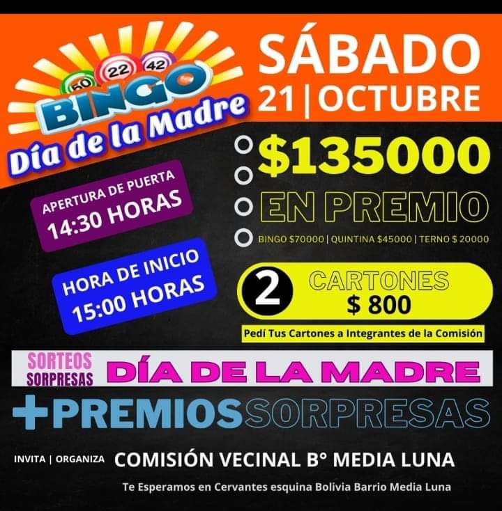 BARRIO MEDIA LUNA REALIZA ESTE S&Aacute;BADO EL GRAN BINGO DEL D&Iacute;A DE LA MADRE