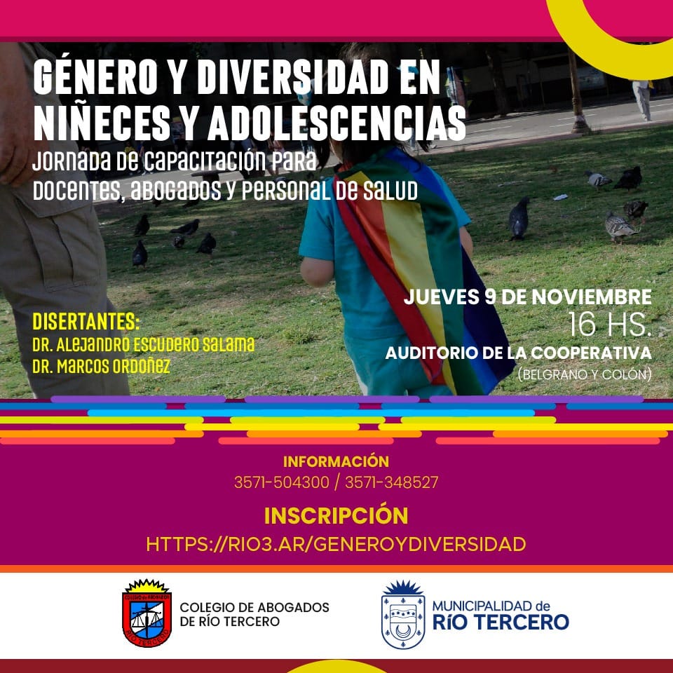 EL MUNICIPIO JUNTO AL COLEGIO DE ABOGADOS INVITAN A PARTICIPAR DE LA CAPACITACI&Oacute;N *G&Eacute;NERO Y DIVERSIDAD EN NI&Ntilde;ECES Y ADOLESCENCIAS*