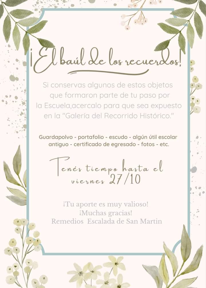 LA ESCUELA REMEDIOS ESCALADA PREPARA EL FESTEJO POR SU 75 ANIVERSARIO Y LLAMA A SUMARSE AL *BA&Uacute;L DE LOS RECUERDOS*