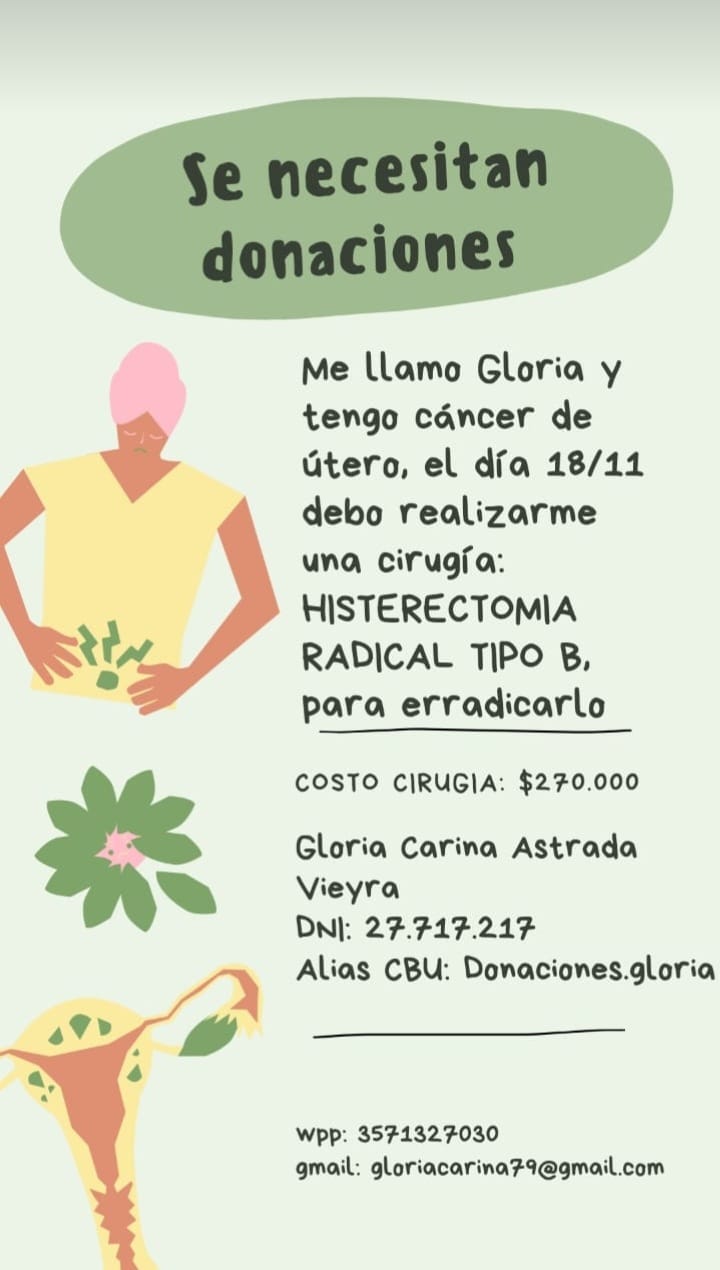 DEBE SER OPERADA POR UN C&Aacute;NCER DE &Uacute;TERO Y NECESITA LA SOLIDARIDAD DE TODOS